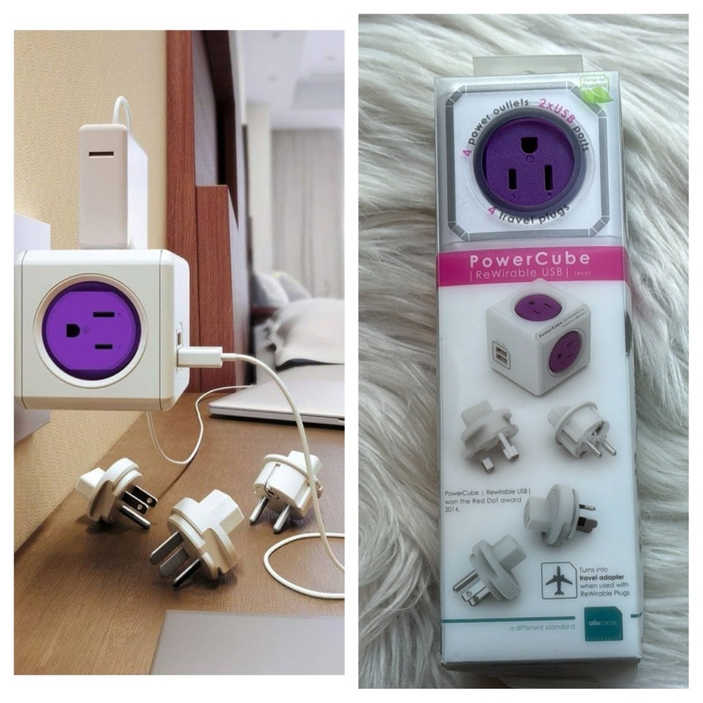 Allocacoc PowerCube Travel Adaptor 6 Devices 4 Outlets 2 USB International
